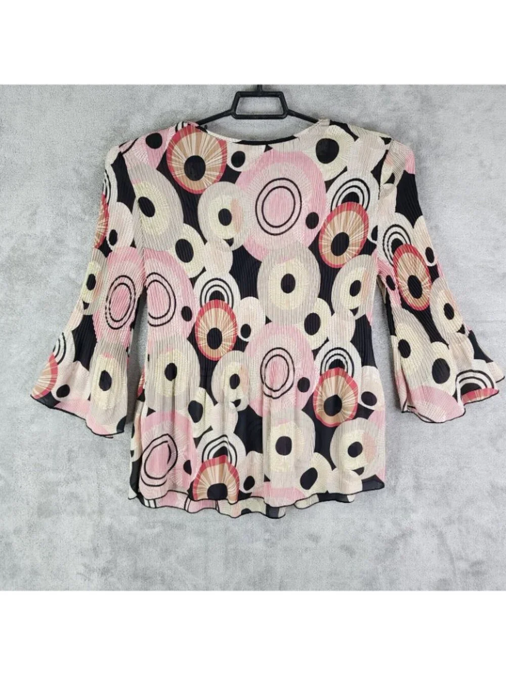 Womens Nicola Multicolor Circles Square Neck Blouse Bell Sleeves Polyester M